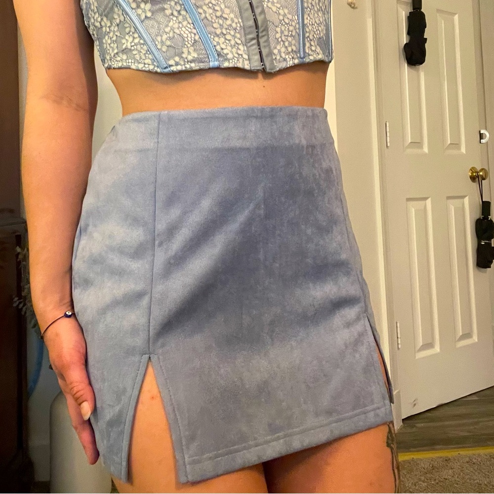 NWT Fashion Nova Blue Got Your Knees Weak Suede Mini Skirt
